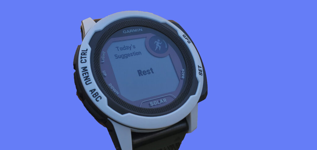 Garmin Instinct 2S Watch displaying the word "rest"